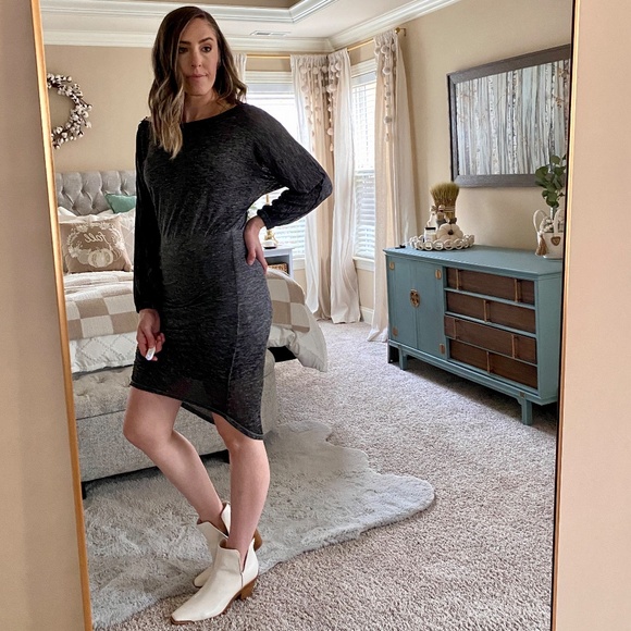 Free People Tidepool Off The Shoulder Lightweight Knit Rouched Long Sleeve Dress - Picture 12 of 13